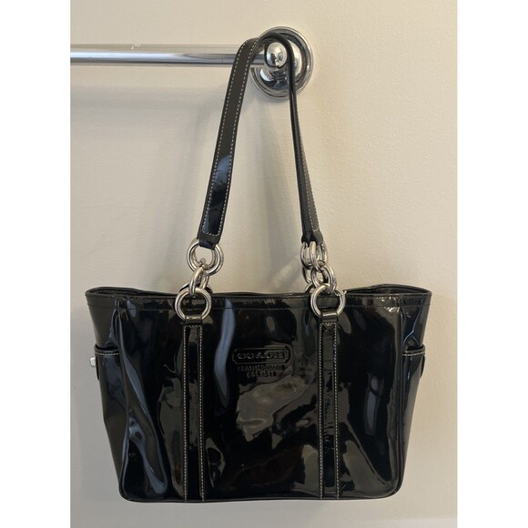 COACH East West Gallery Black Patent Leather Tote Shoulder Bag F0851-F12839 - Picture 1 of 14